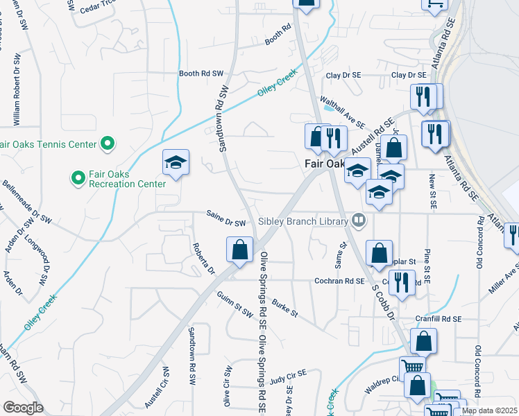 map of restaurants, bars, coffee shops, grocery stores, and more near 1525 Burberry Alley in Marietta