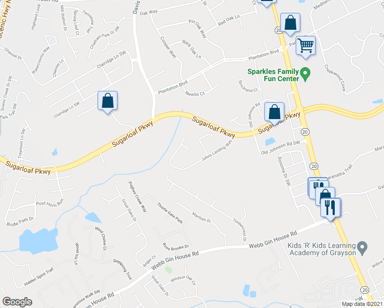 map of restaurants, bars, coffee shops, grocery stores, and more near 1131 Heather Winn Circle in Lawrenceville