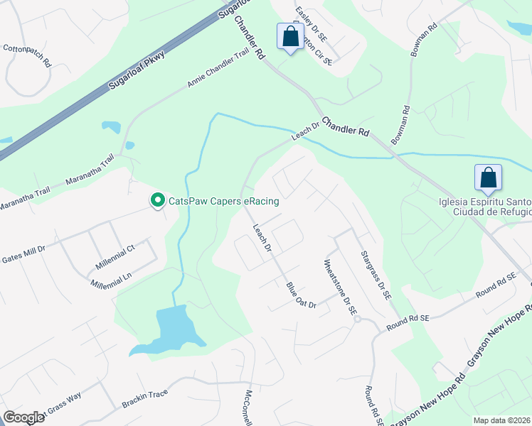 map of restaurants, bars, coffee shops, grocery stores, and more near 1449 Chandler Road in Lawrenceville