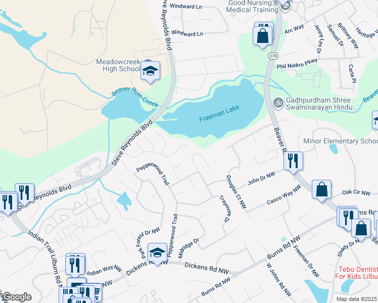 map of restaurants, bars, coffee shops, grocery stores, and more near 1118 Brockdell Court in Norcross