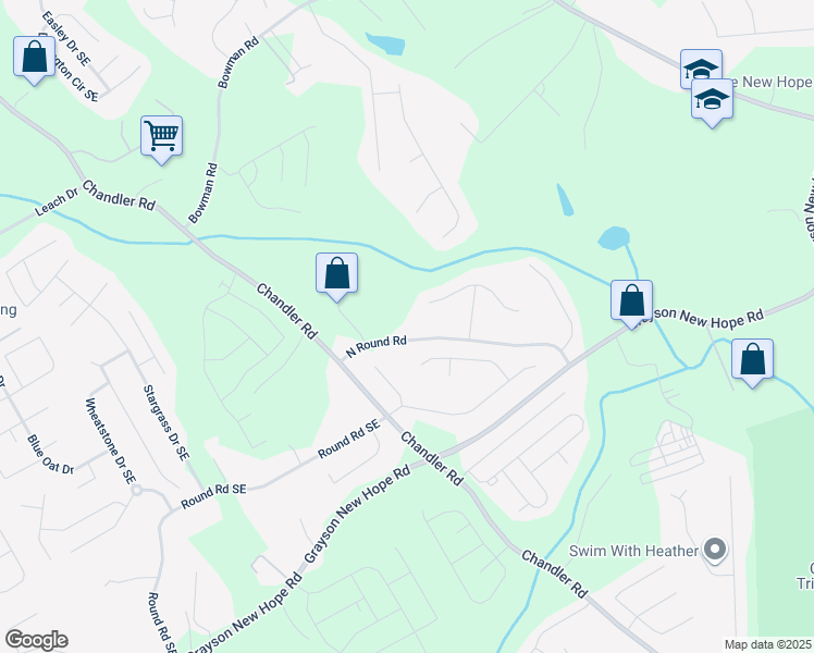 map of restaurants, bars, coffee shops, grocery stores, and more near 1768 North Round Road in Lawrenceville