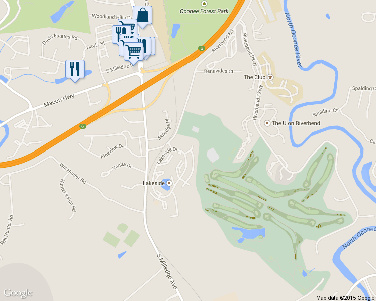 map of restaurants, bars, coffee shops, grocery stores, and more near 2280 Lakeside Drive in Athens