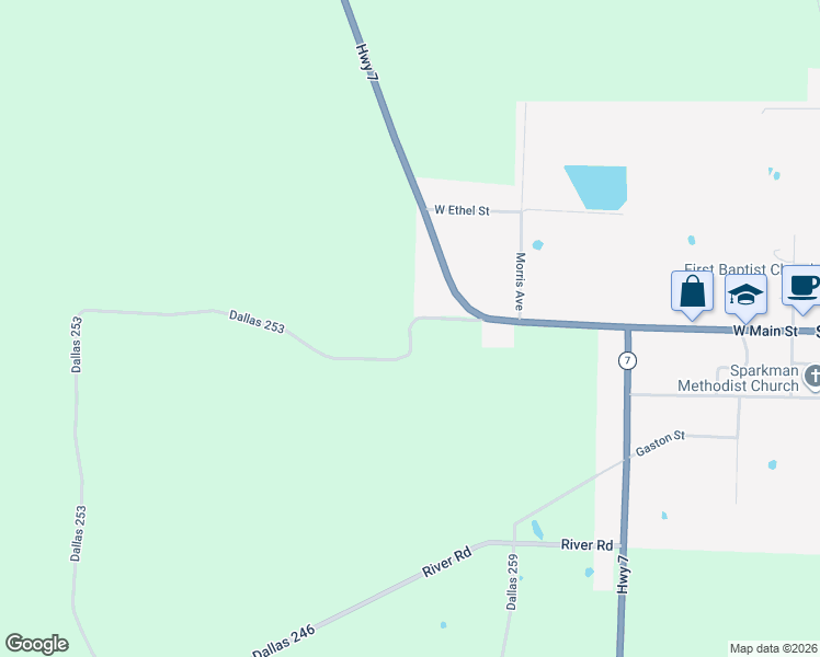 map of restaurants, bars, coffee shops, grocery stores, and more near Dallas 253 in Sparkman