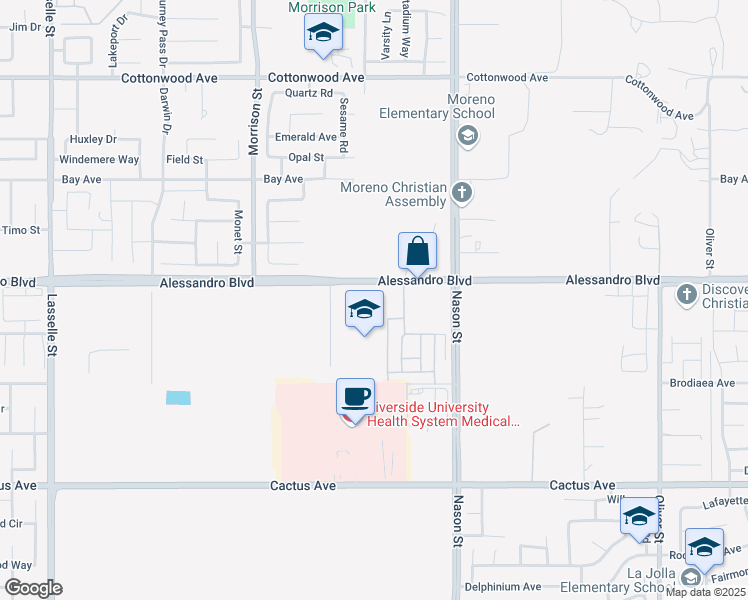 map of restaurants, bars, coffee shops, grocery stores, and more near 12125 Day Street in Moreno Valley