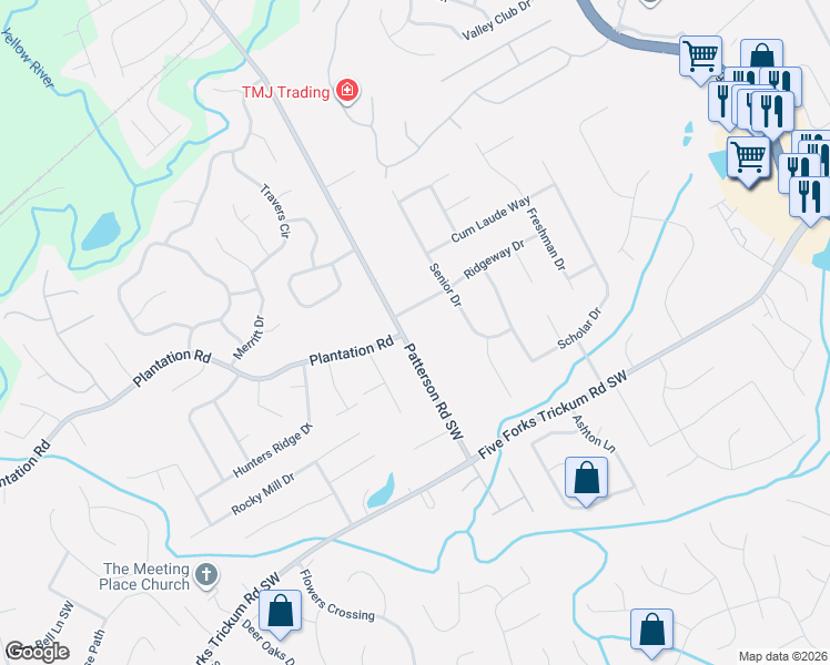 map of restaurants, bars, coffee shops, grocery stores, and more near 448 Patterson Road Southwest in Lawrenceville