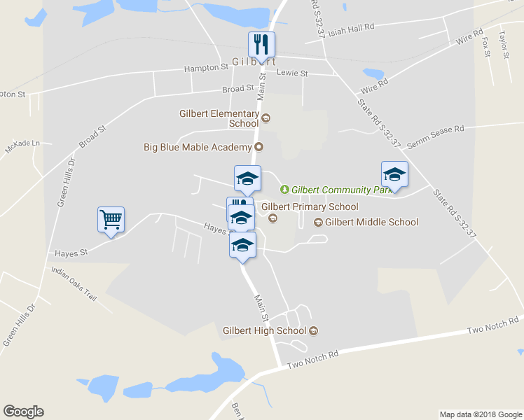 map of restaurants, bars, coffee shops, grocery stores, and more near 520 Main Street in Gilbert