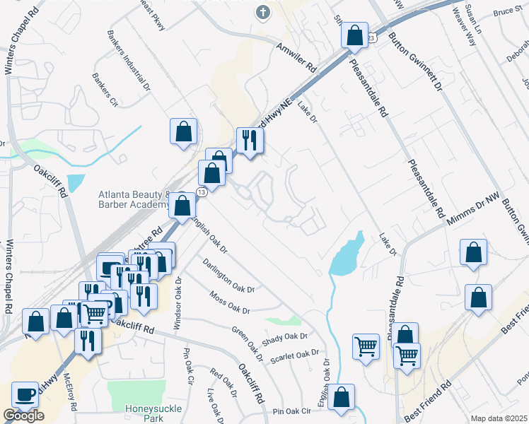 map of restaurants, bars, coffee shops, grocery stores, and more near 9 Poplar Drive in Atlanta