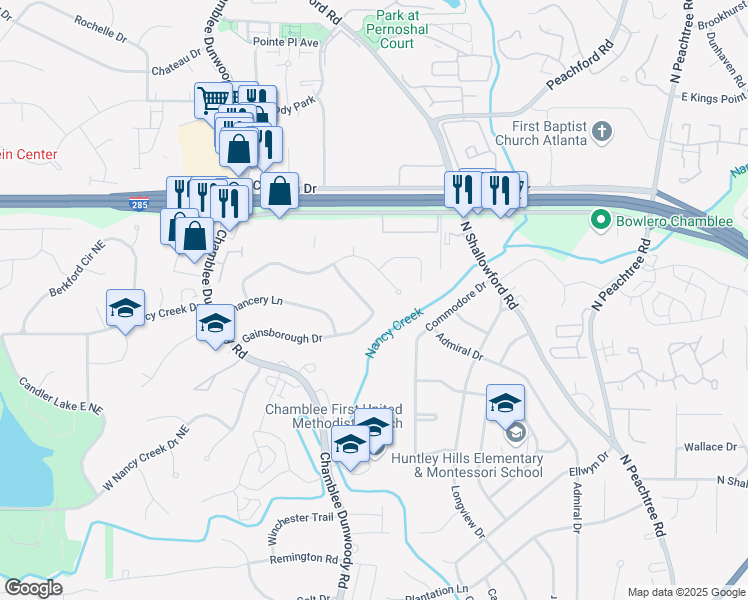 map of restaurants, bars, coffee shops, grocery stores, and more near 1983 Gainsborough Drive in Atlanta