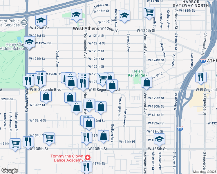 map of restaurants, bars, coffee shops, grocery stores, and more near 1229 West El Segundo Boulevard in Gardena