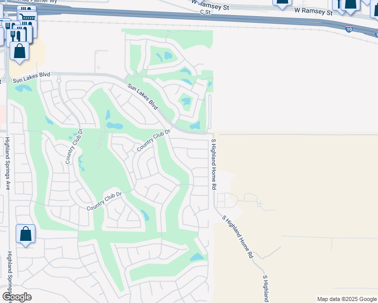 map of restaurants, bars, coffee shops, grocery stores, and more near 4890 West Forest Oaks Avenue in Banning