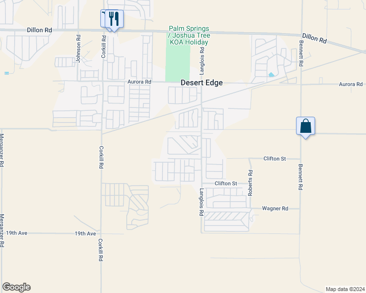 map of restaurants, bars, coffee shops, grocery stores, and more near 18025 Langlois Road in Desert Hot Springs