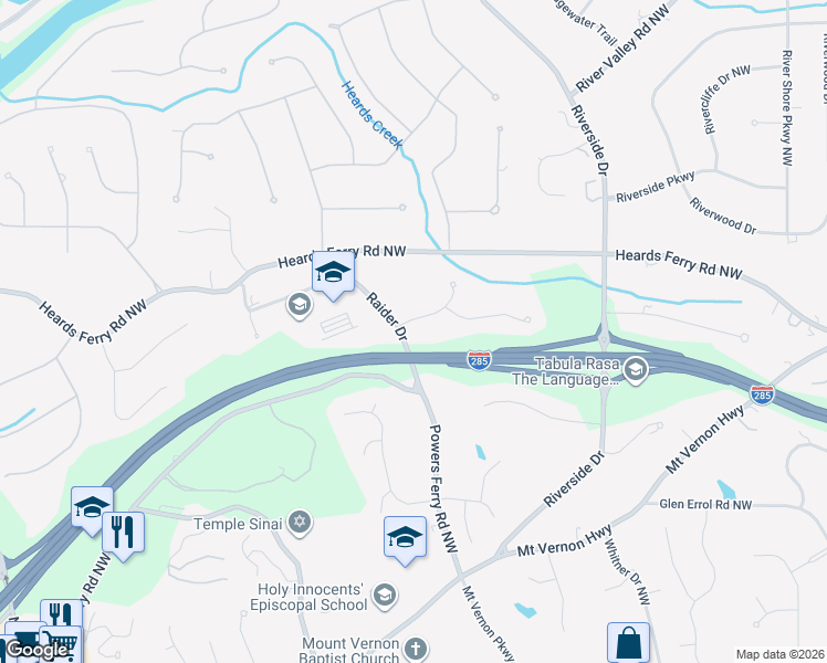 map of restaurants, bars, coffee shops, grocery stores, and more near 820 Wesley Oak Road Northwest in Sandy Springs