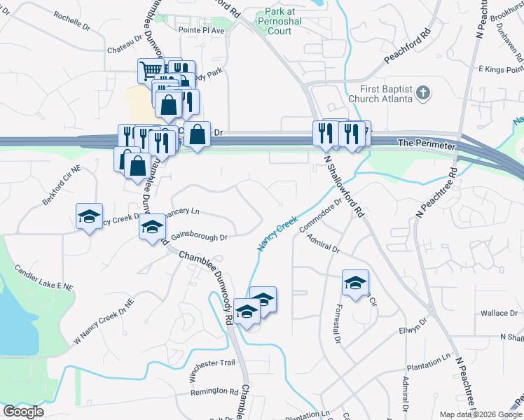 map of restaurants, bars, coffee shops, grocery stores, and more near 1983 Gainsborough Drive in Atlanta