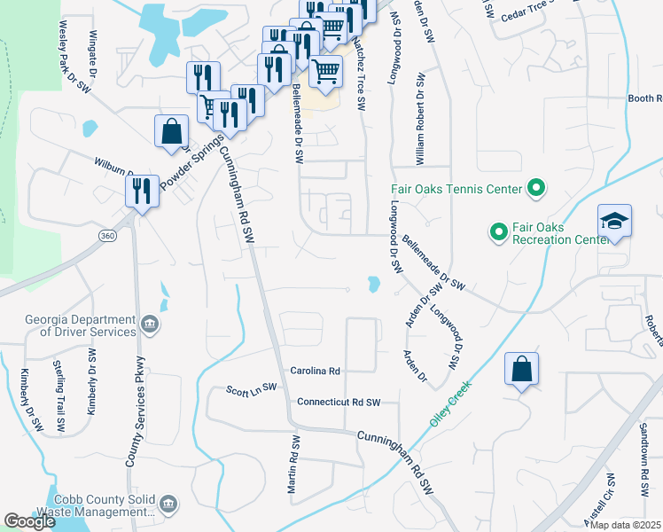 map of restaurants, bars, coffee shops, grocery stores, and more near 720 Bellemeade Way Southwest in Marietta