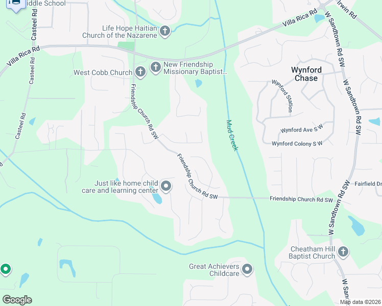map of restaurants, bars, coffee shops, grocery stores, and more near 1575 Friendship Church Road Southwest in Powder Springs