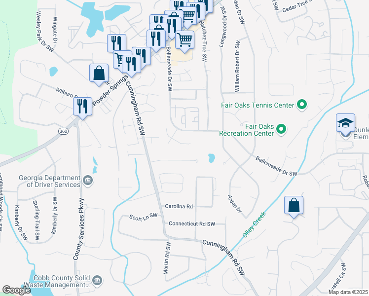 map of restaurants, bars, coffee shops, grocery stores, and more near 720 Bellemeade Way Southwest in Marietta