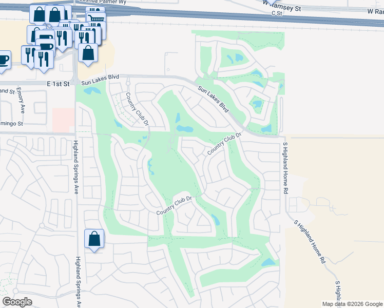 map of restaurants, bars, coffee shops, grocery stores, and more near 933 Casper Avenue in Banning