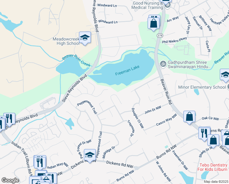 map of restaurants, bars, coffee shops, grocery stores, and more near 1118 Brockdell Court in Norcross