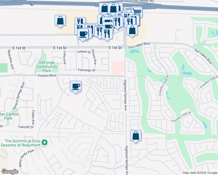 map of restaurants, bars, coffee shops, grocery stores, and more near 1635 Quiet Creek in Beaumont