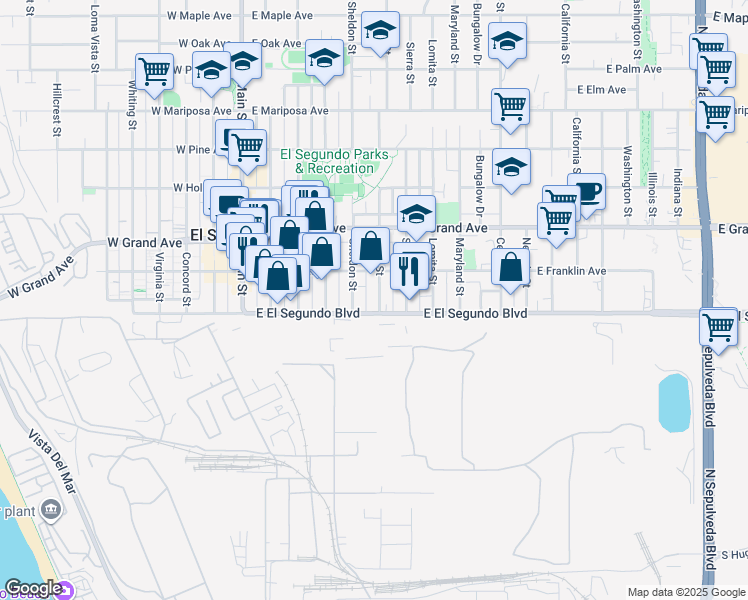 map of restaurants, bars, coffee shops, grocery stores, and more near in El Segundo