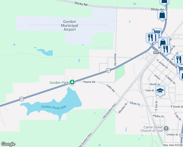 map of restaurants, bars, coffee shops, grocery stores, and more near 7171 U.S. 67 in Gurdon