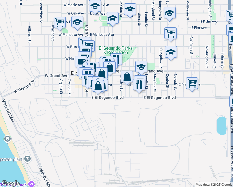 map of restaurants, bars, coffee shops, grocery stores, and more near 419 East El Segundo Boulevard in El Segundo