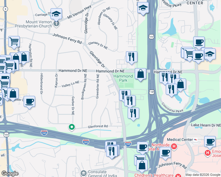 map of restaurants, bars, coffee shops, grocery stores, and more near 67 Prospect Place Northeast in Atlanta