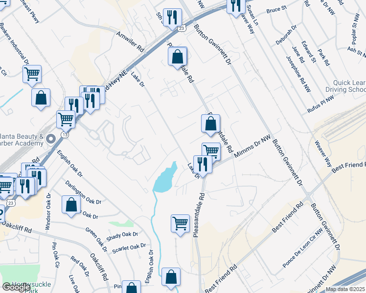 map of restaurants, bars, coffee shops, grocery stores, and more near 240 East Lake Drive Southeast in Atlanta