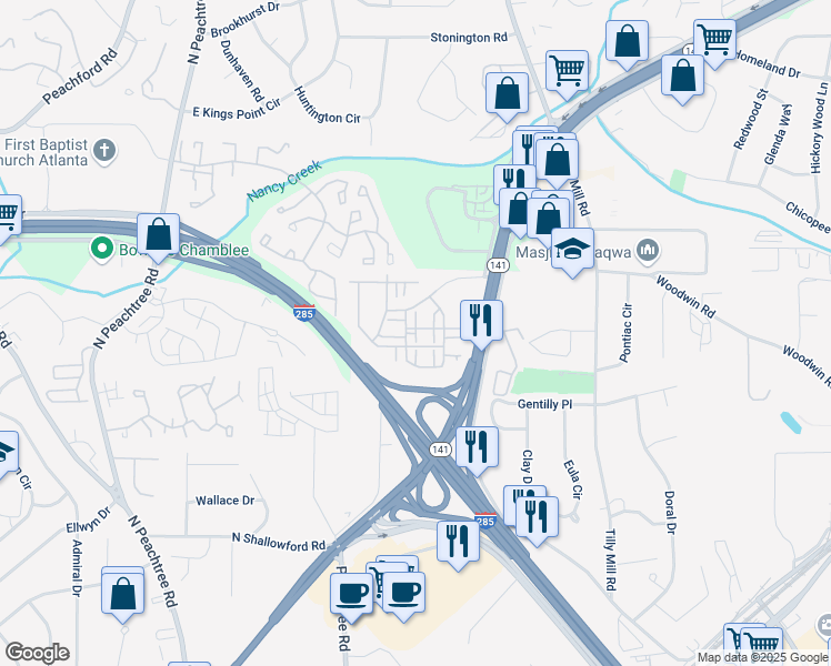 map of restaurants, bars, coffee shops, grocery stores, and more near 4340 Colorado Fir Alley in Doraville