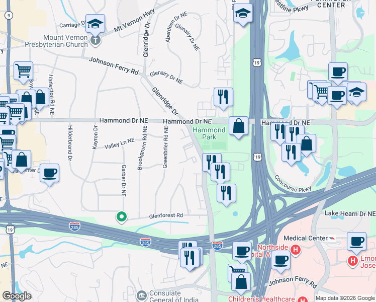 map of restaurants, bars, coffee shops, grocery stores, and more near 67 Prospect Place Northeast in Atlanta