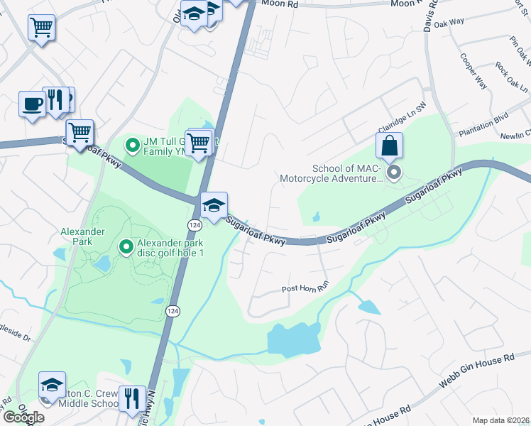 map of restaurants, bars, coffee shops, grocery stores, and more near 1080 Treymont Lane Southwest in Lawrenceville