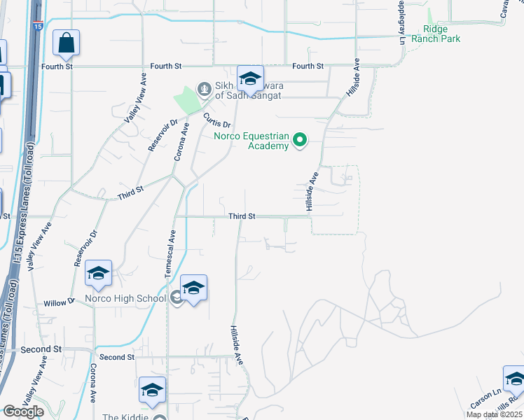 map of restaurants, bars, coffee shops, grocery stores, and more near 935 3rd Street in Norco