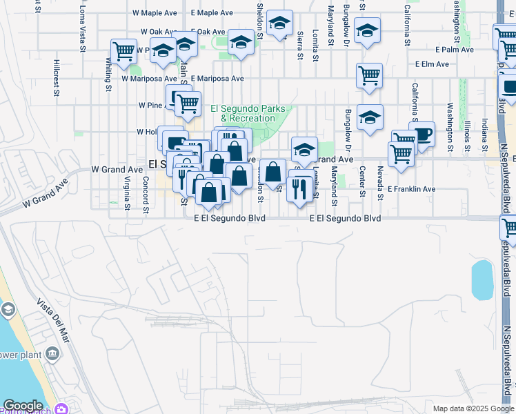 map of restaurants, bars, coffee shops, grocery stores, and more near 419 East El Segundo Boulevard in El Segundo