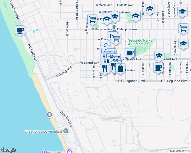 map of restaurants, bars, coffee shops, grocery stores, and more near 321 West El Segundo Boulevard in El Segundo