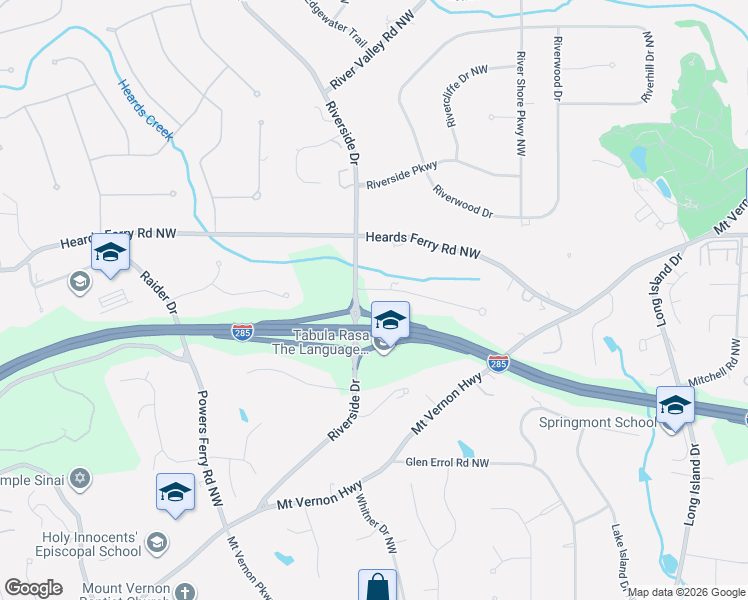 map of restaurants, bars, coffee shops, grocery stores, and more near 5928 Riverside Drive in Atlanta