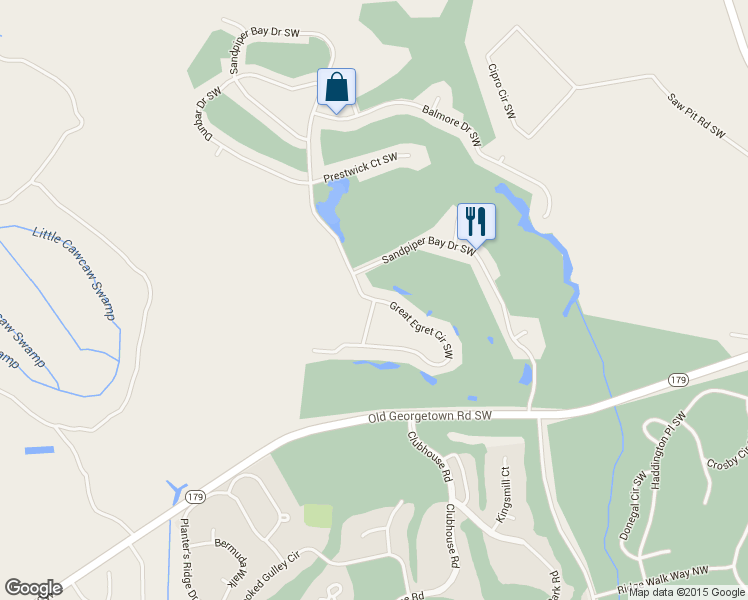 map of restaurants, bars, coffee shops, grocery stores, and more near 948 Great Egret Circle Southwest in Sunset Beach
