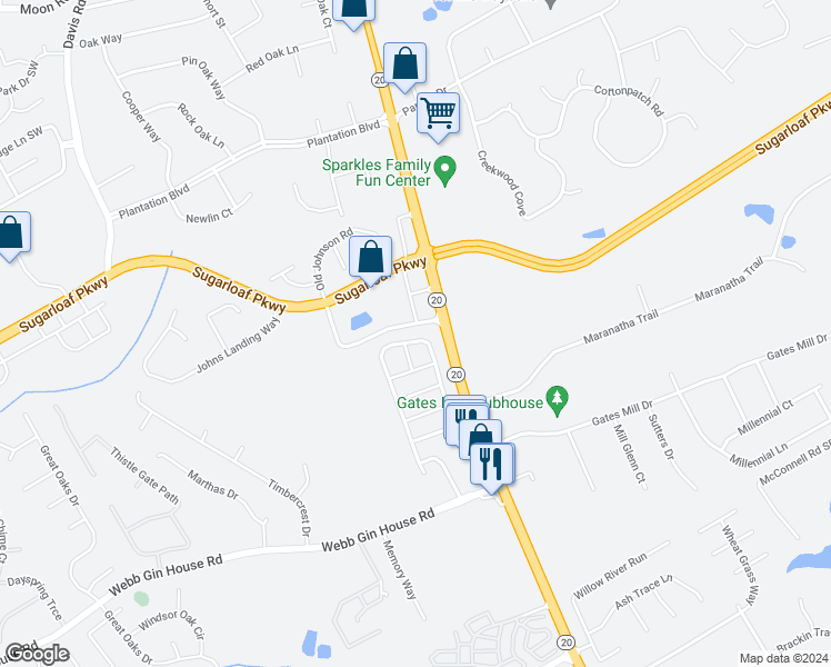 map of restaurants, bars, coffee shops, grocery stores, and more near 991 Sonoma Drive Southwest in Lawrenceville