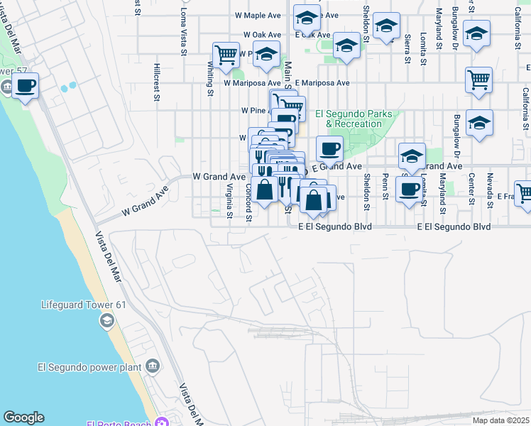 map of restaurants, bars, coffee shops, grocery stores, and more near 324 West El Segundo Boulevard in El Segundo