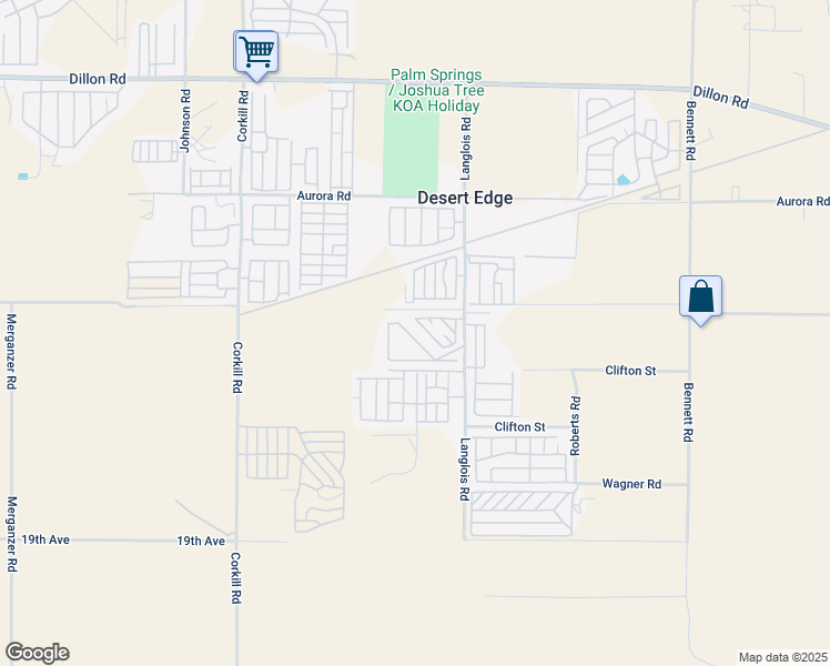 map of restaurants, bars, coffee shops, grocery stores, and more near 18025 Langlois Road in Desert Hot Springs
