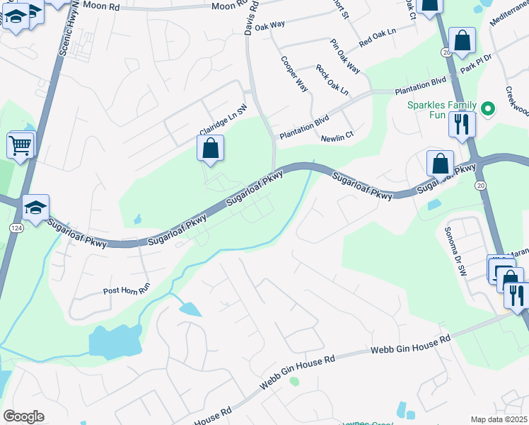 map of restaurants, bars, coffee shops, grocery stores, and more near 319 Elgin Drive in Lawrenceville