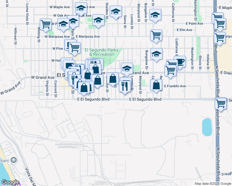 map of restaurants, bars, coffee shops, grocery stores, and more near in El Segundo