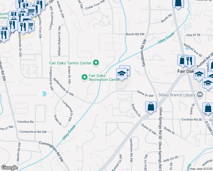 map of restaurants, bars, coffee shops, grocery stores, and more near 1495 Bellemeade Farms Road Southwest in Marietta