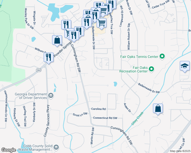 map of restaurants, bars, coffee shops, grocery stores, and more near 710 Lowell Drive Southwest in Marietta