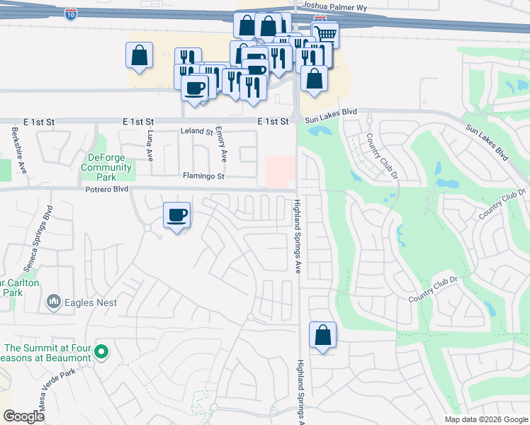 map of restaurants, bars, coffee shops, grocery stores, and more near 1635 Quiet Creek in Beaumont