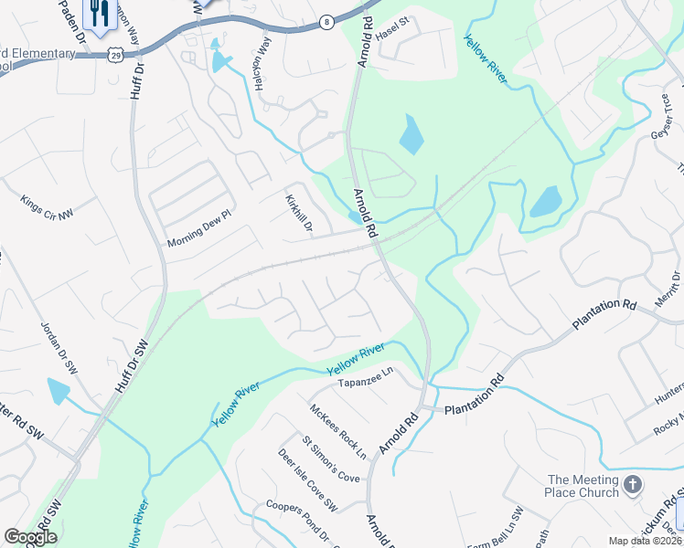 map of restaurants, bars, coffee shops, grocery stores, and more near 217 Farmville Court in Lawrenceville
