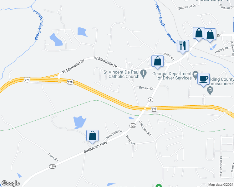 map of restaurants, bars, coffee shops, grocery stores, and more near 222 Campbell Drive in Dallas