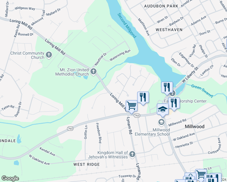 map of restaurants, bars, coffee shops, grocery stores, and more near 40 Loring Mill Road in Sumter