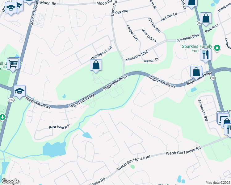 map of restaurants, bars, coffee shops, grocery stores, and more near 358 Elgin Drive in Lawrenceville
