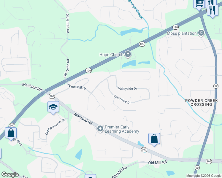 map of restaurants, bars, coffee shops, grocery stores, and more near 101 Crestview Drive in Dallas