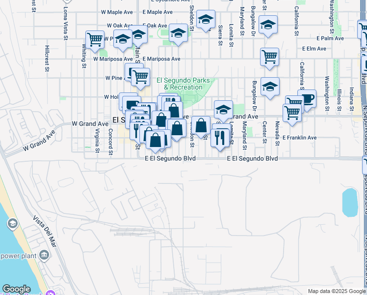 map of restaurants, bars, coffee shops, grocery stores, and more near 419 East El Segundo Boulevard in El Segundo